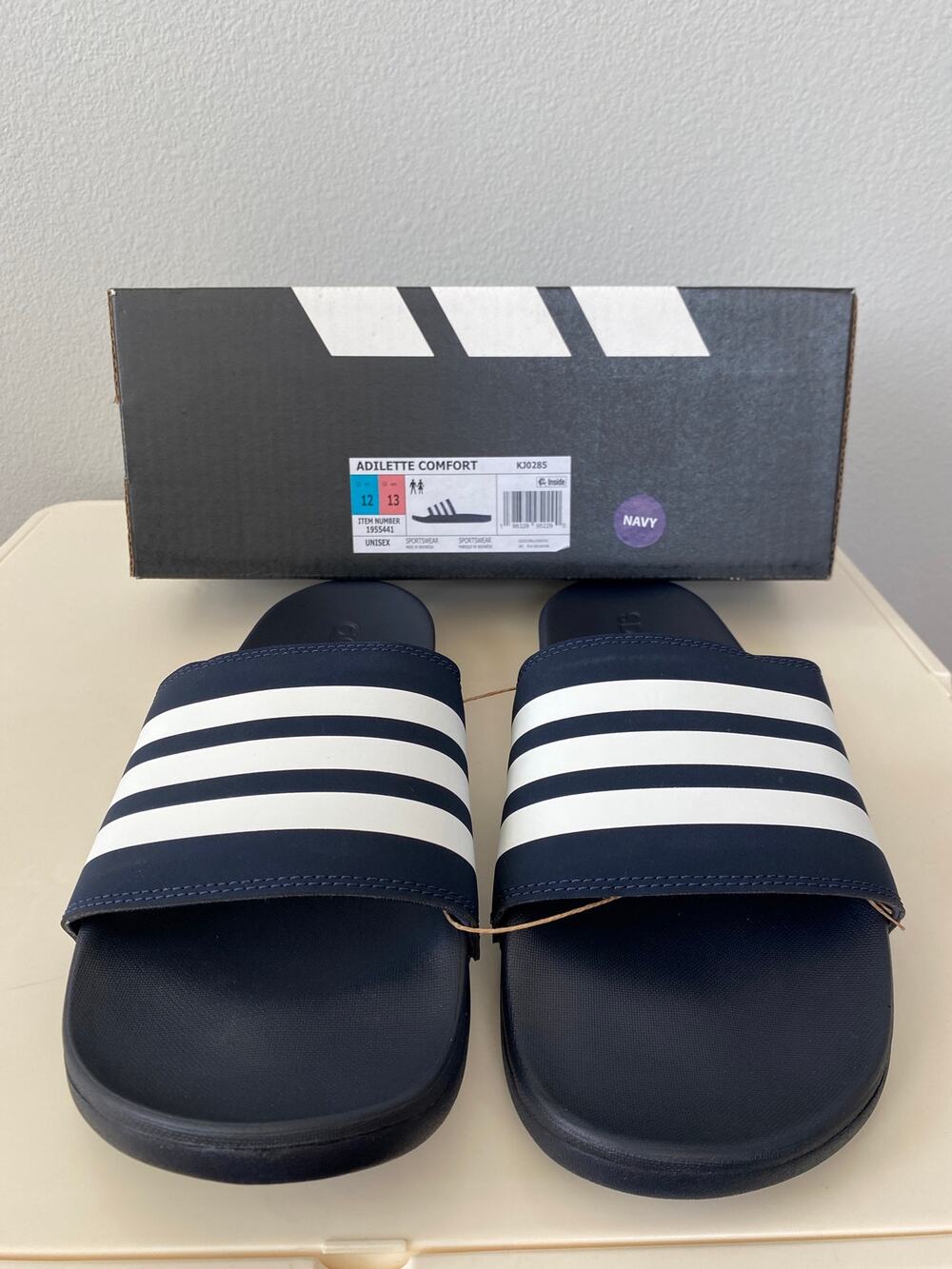 adidas Adilette Comfort KJ0285 Navy White Slides M12 W13 Unisex New in Box